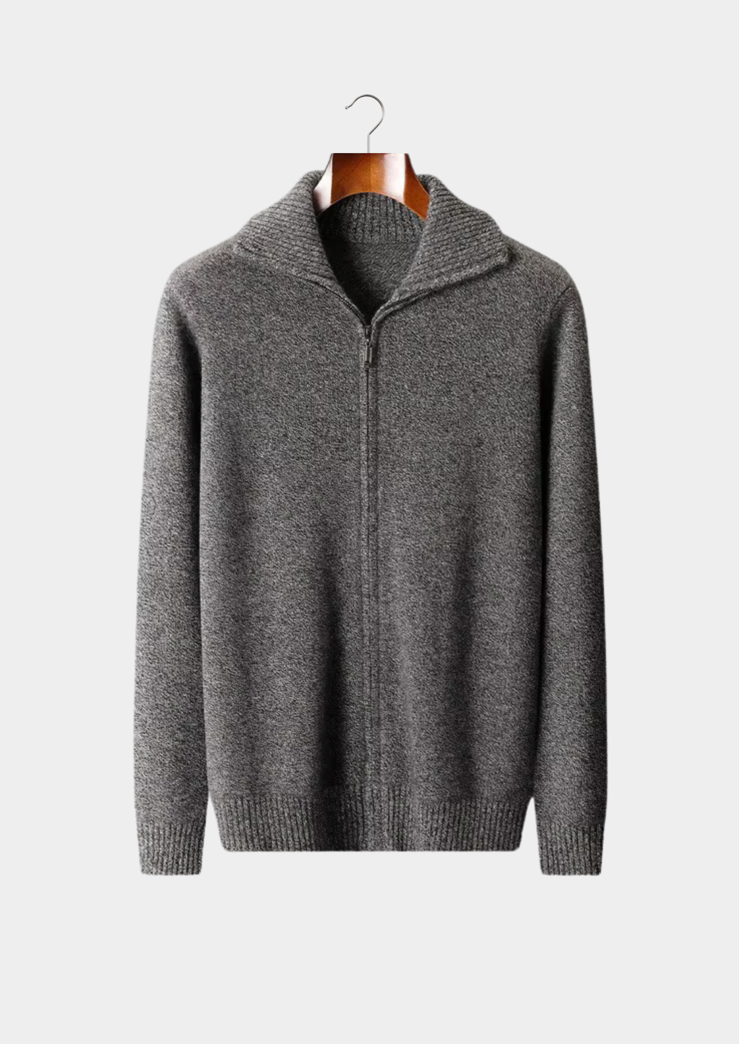 Pure Cashmere Heather Gray Funnel Neck Cardigan | Castielli