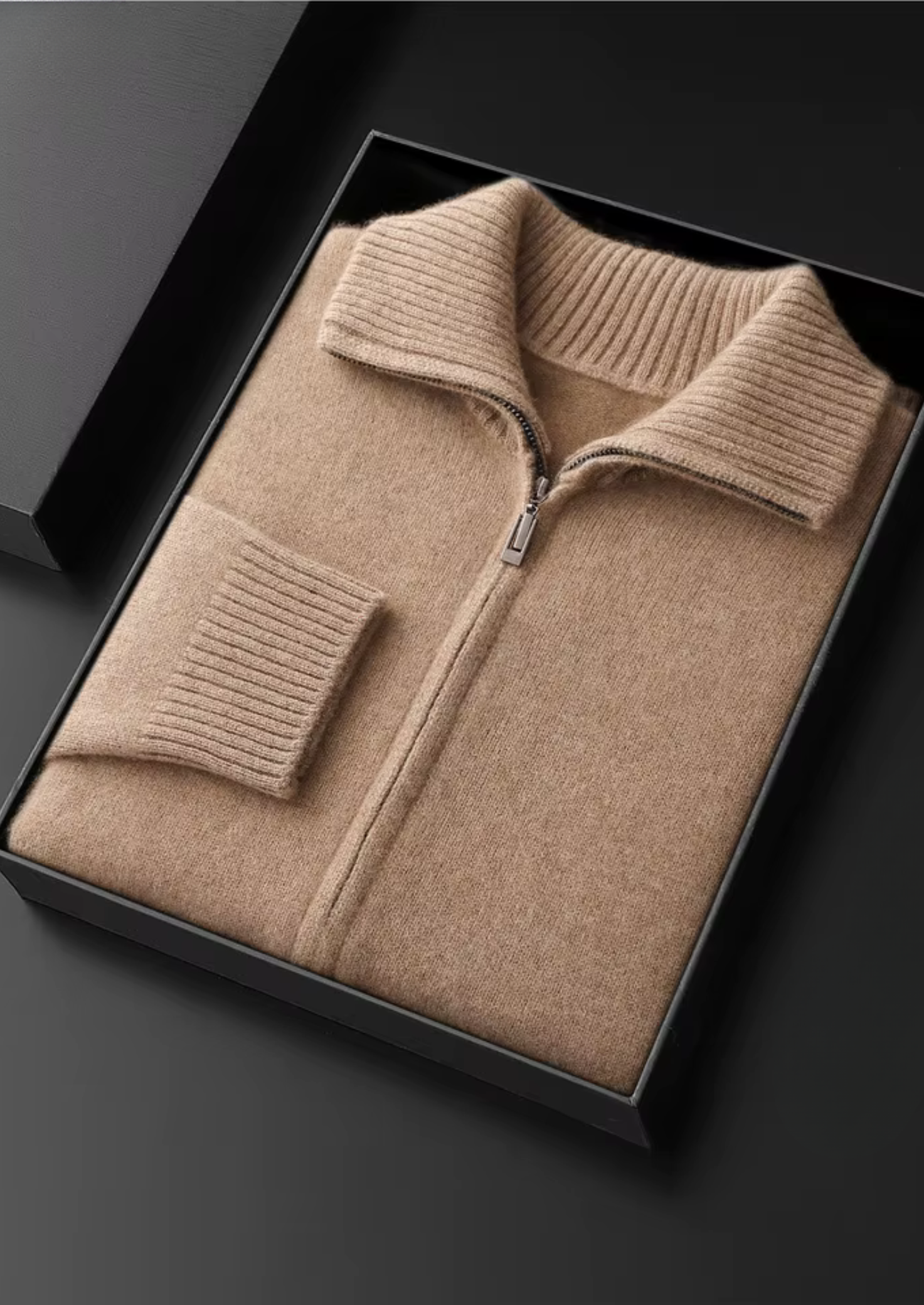 Pure Cashmere Beige Funnel Neck Cardigan | Castielli