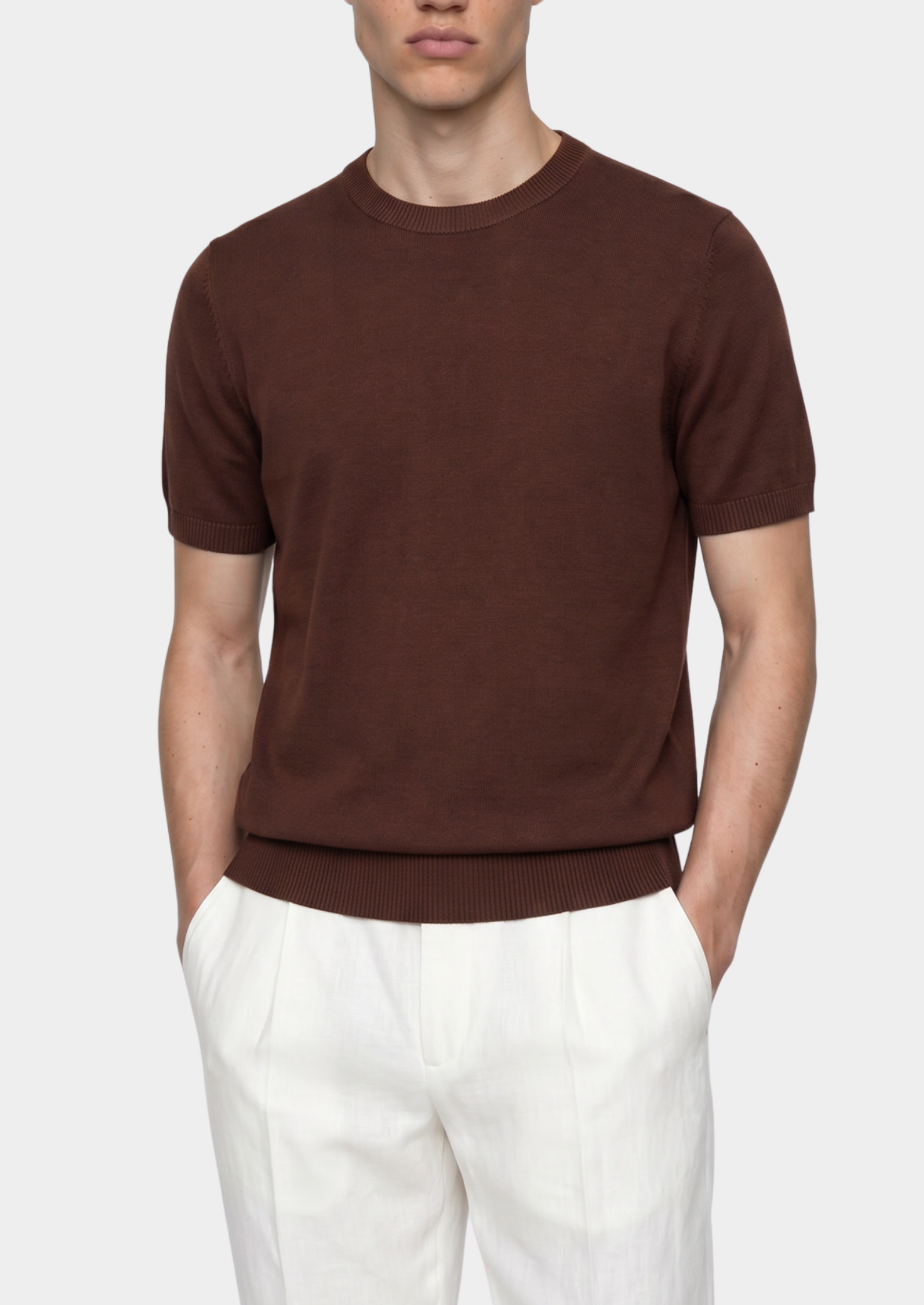 Essential Coffee Knitted Crewneck T-Shirt | Castielli