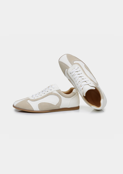 White Retro Hybrid Suede Leather Runner | Castielli