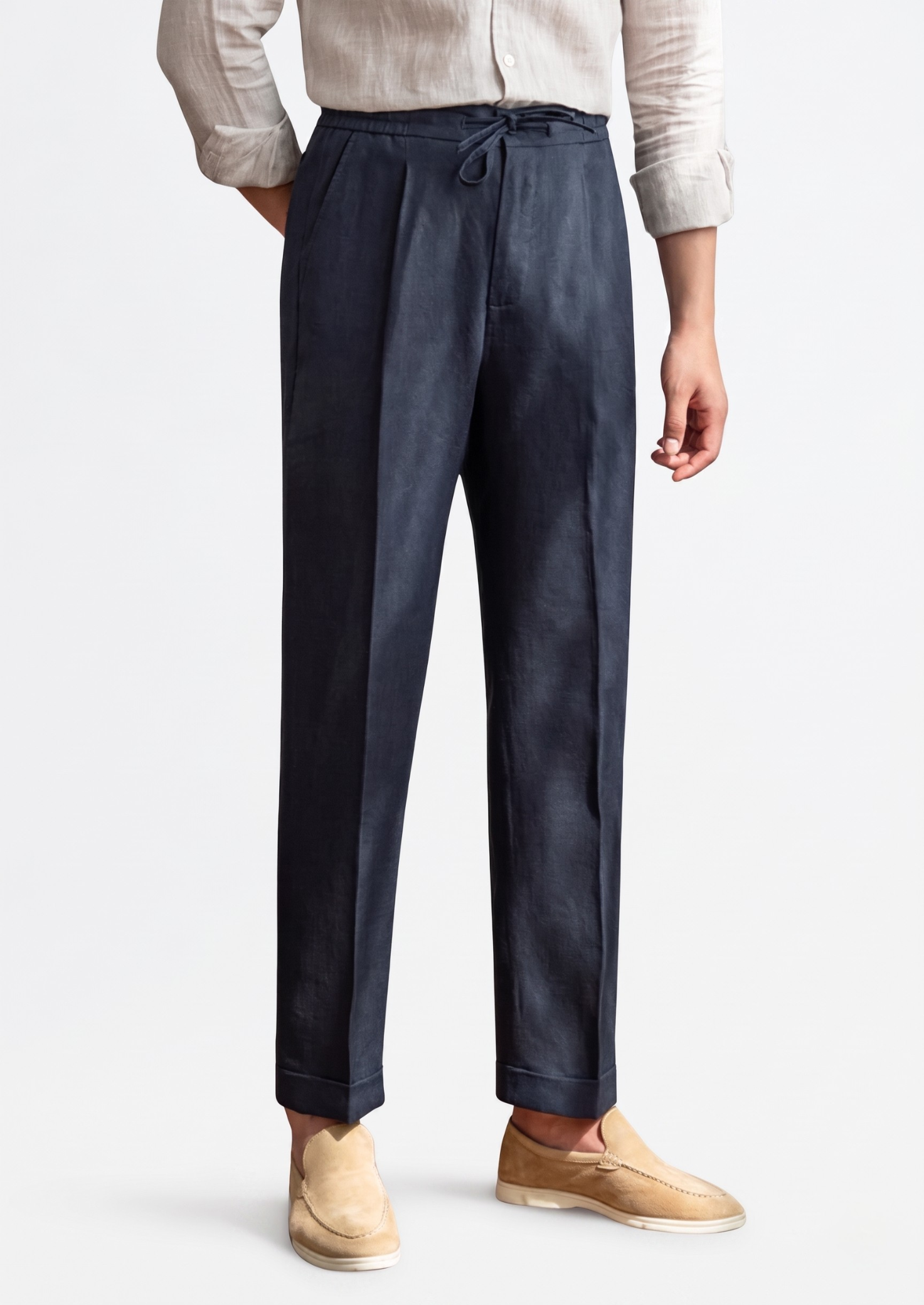 Drawstring Coastal Trousers - Navy Blue | Castielli