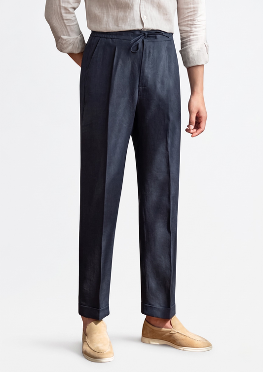 Drawstring Coastal Trousers - Navy Blue | Castielli
