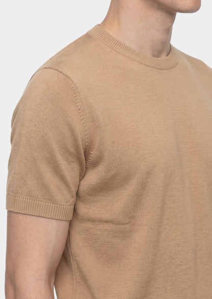 Essential Beige Knitted Crewneck T-Shirt | Castielli