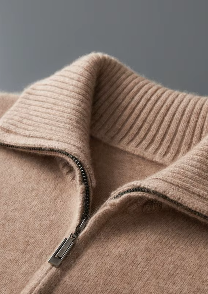 Pure Cashmere Beige Funnel Neck Cardigan | Castielli