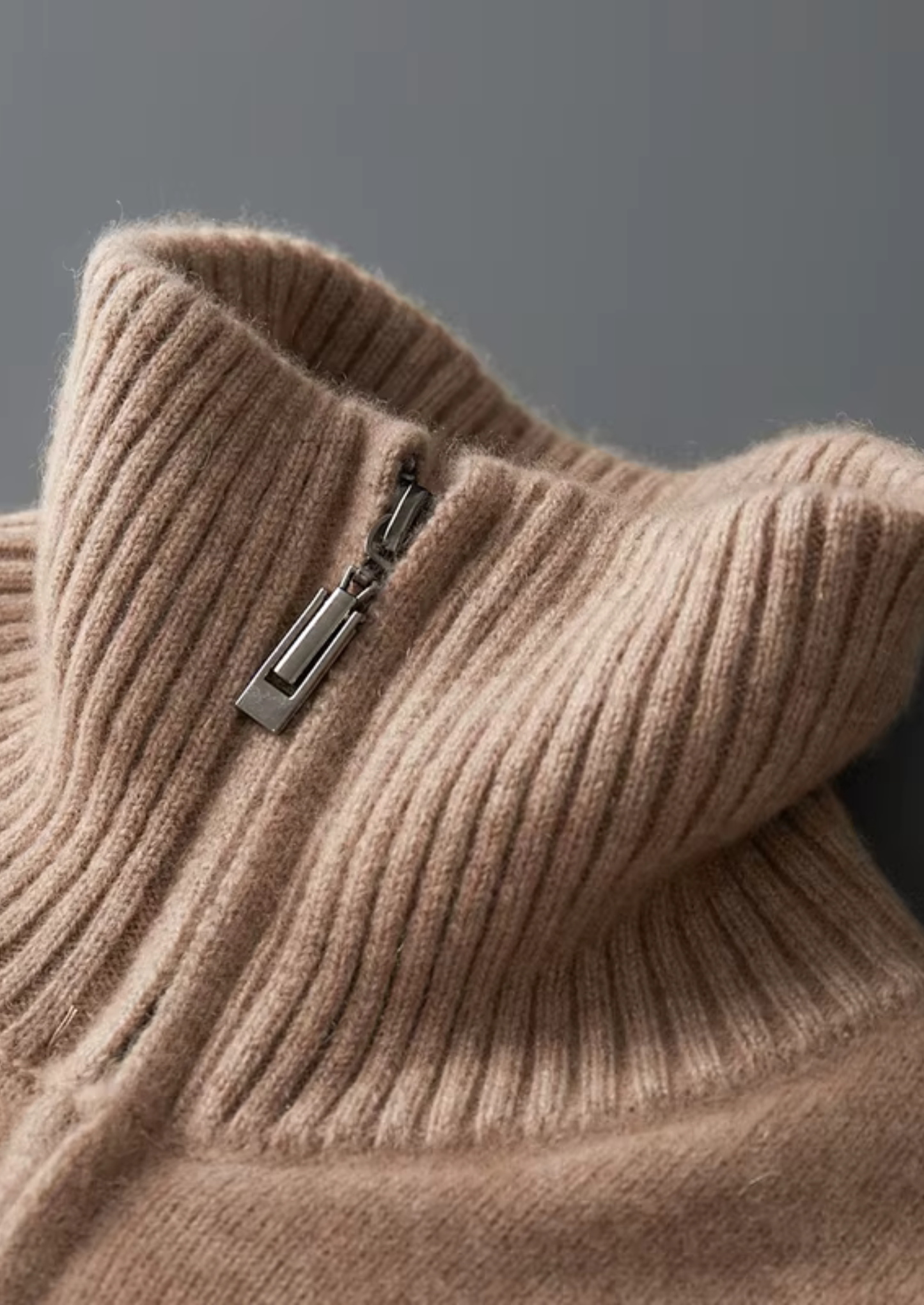 Pure Cashmere Beige Funnel Neck Cardigan | Castielli