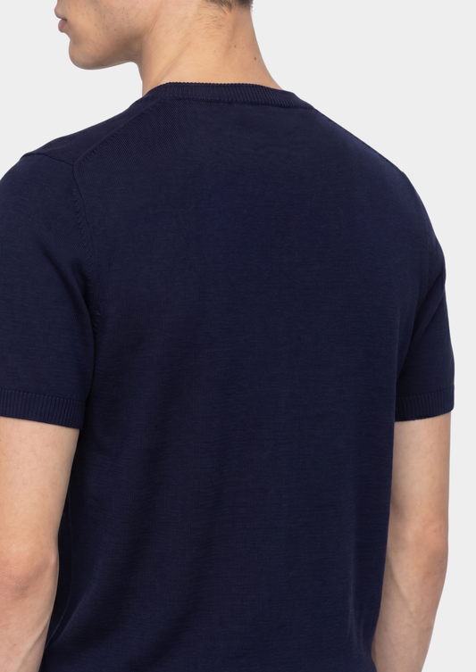 Essential Navy Blue Knitted Crewneck T-Shirt | Castielli