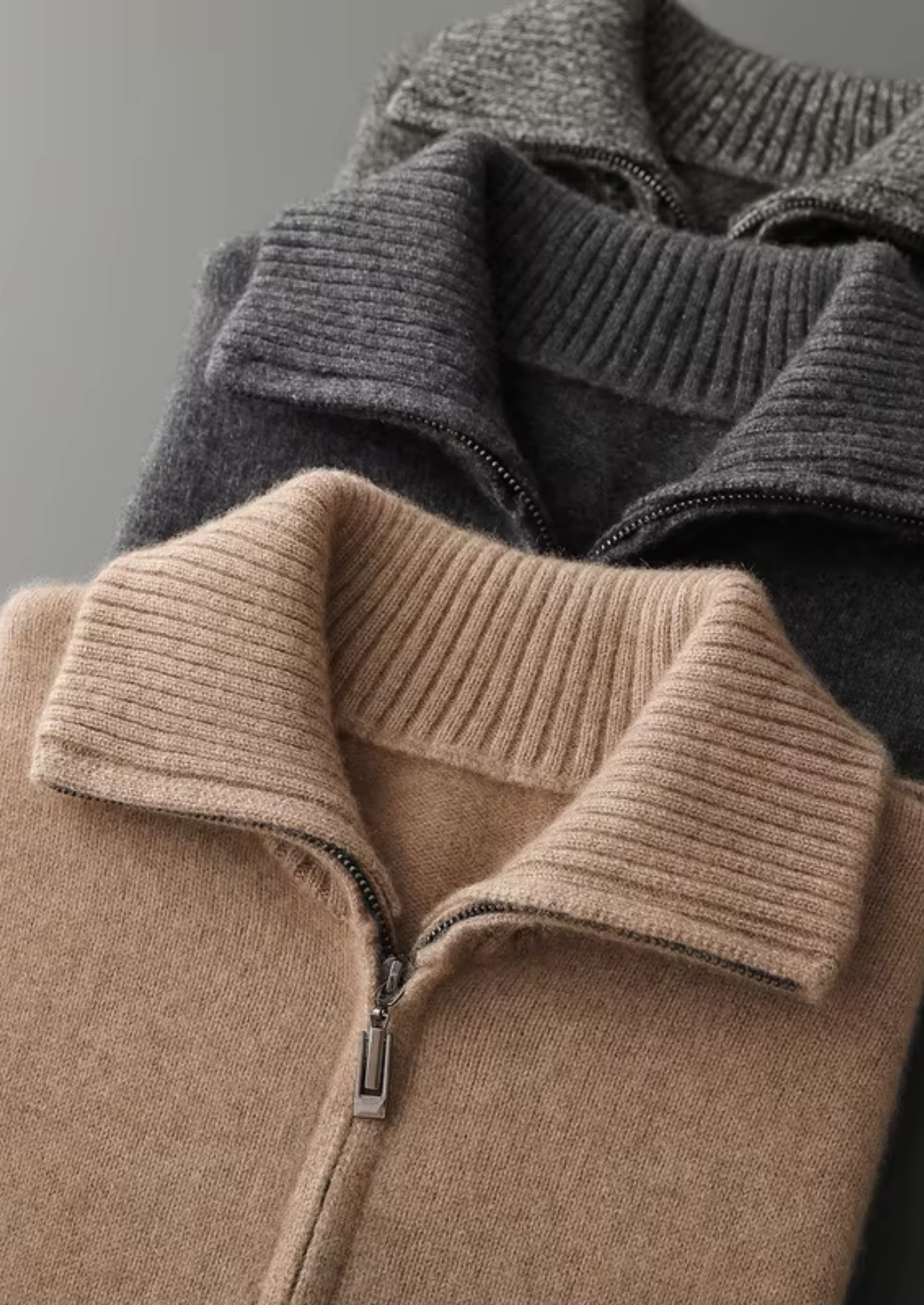 Pure Cashmere Heather Gray Funnel Neck Cardigan | Castielli
