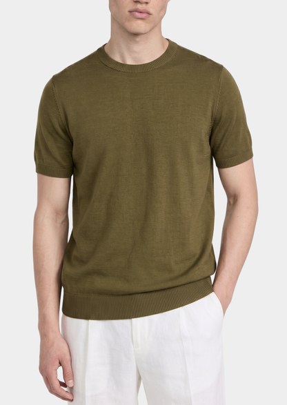 Essential Olive Knitted Crewneck T-Shirt | Castielli