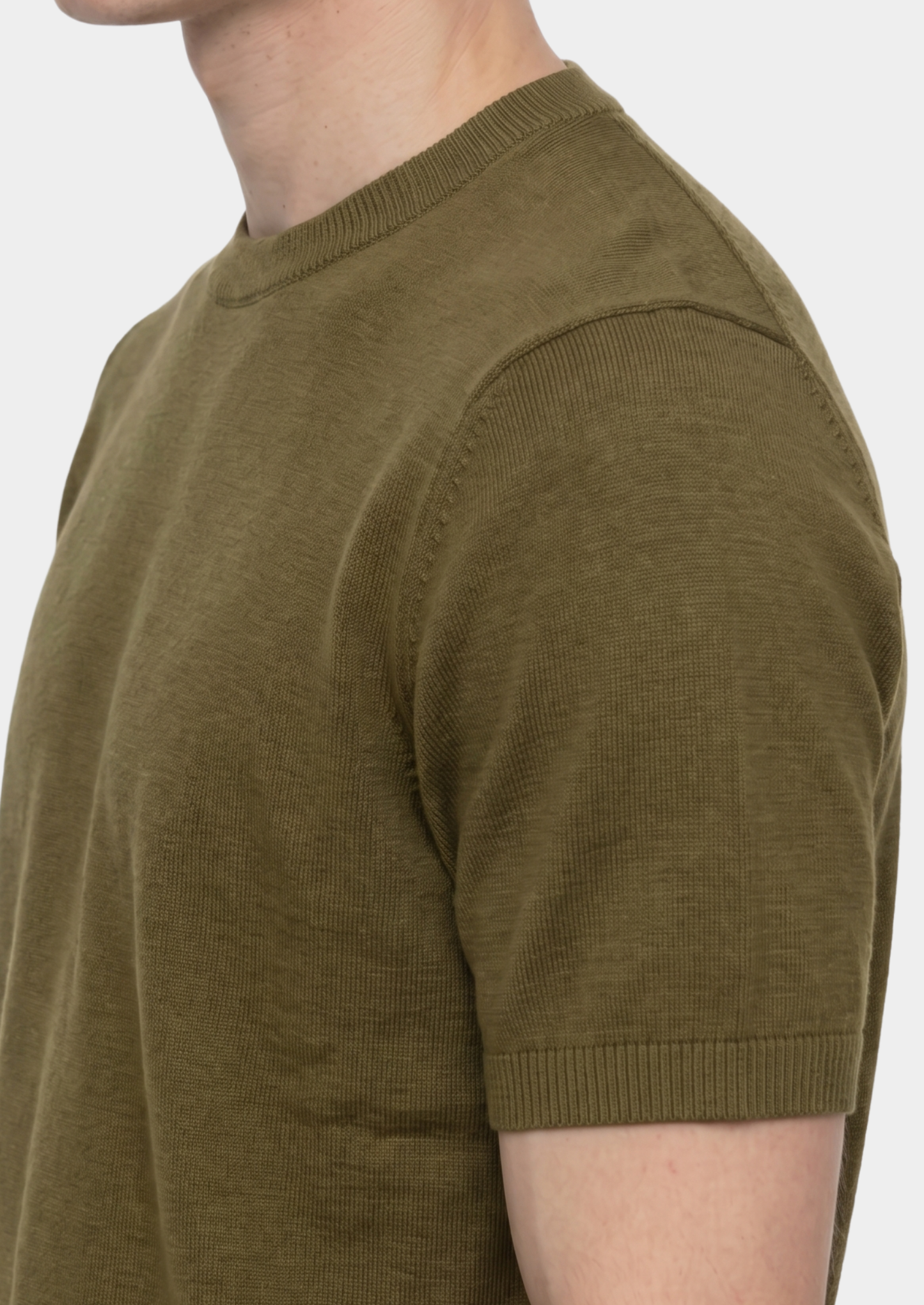 Essential Olive Knitted Crewneck T-Shirt | Castielli