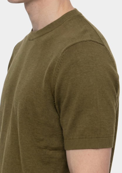 Essential Olive Knitted Crewneck T-Shirt | Castielli