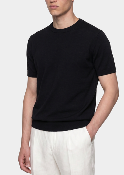 Essential Black Knitted Crewneck T-Shirt | Castielli
