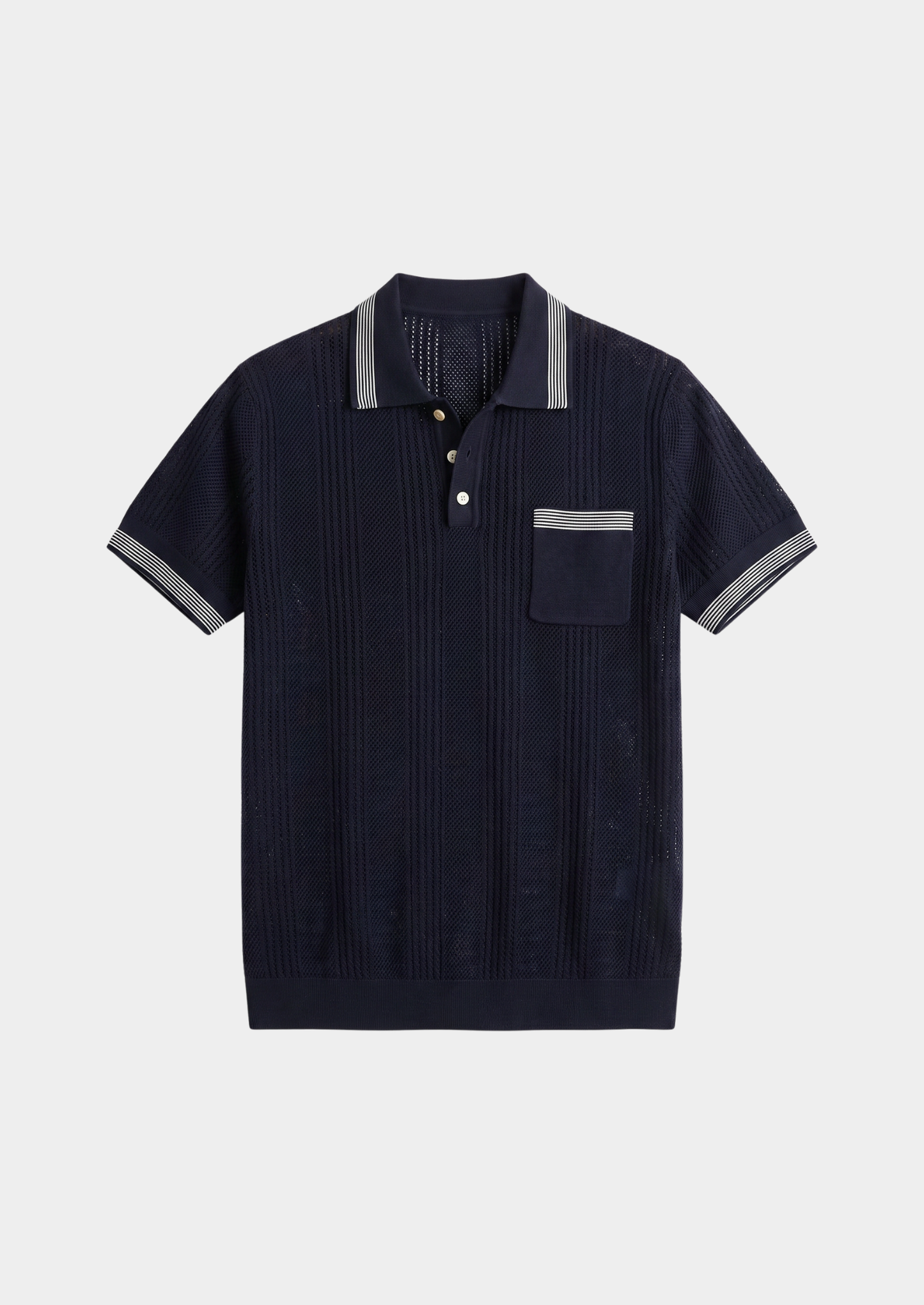 Leon Navy Blue Open Knit Lightweight Polo | Castielli