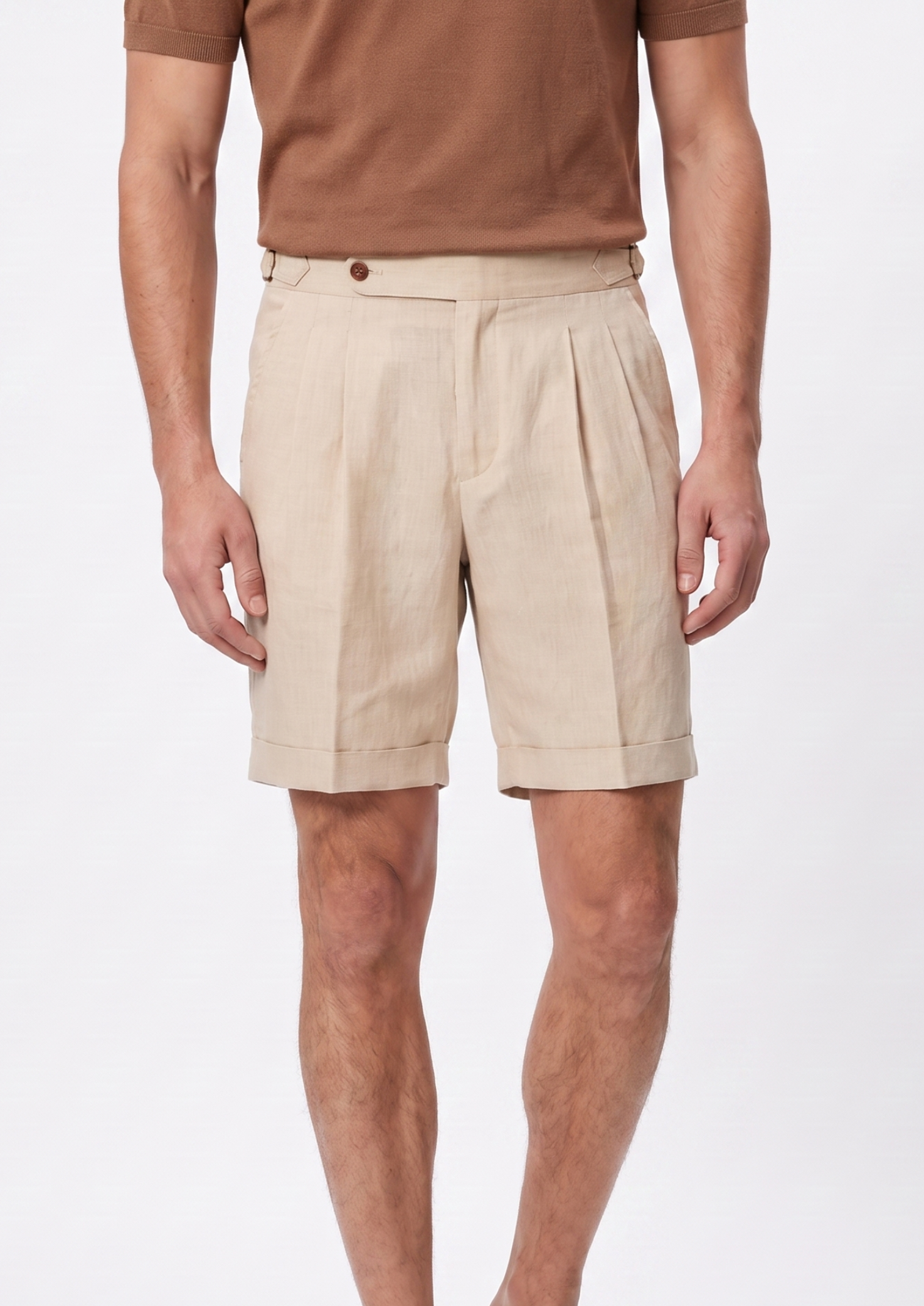 Sand Pleated Linen Seaside Shorts | Castielli
