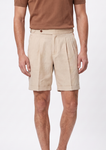 Sand Pleated Linen Seaside Shorts | Castielli