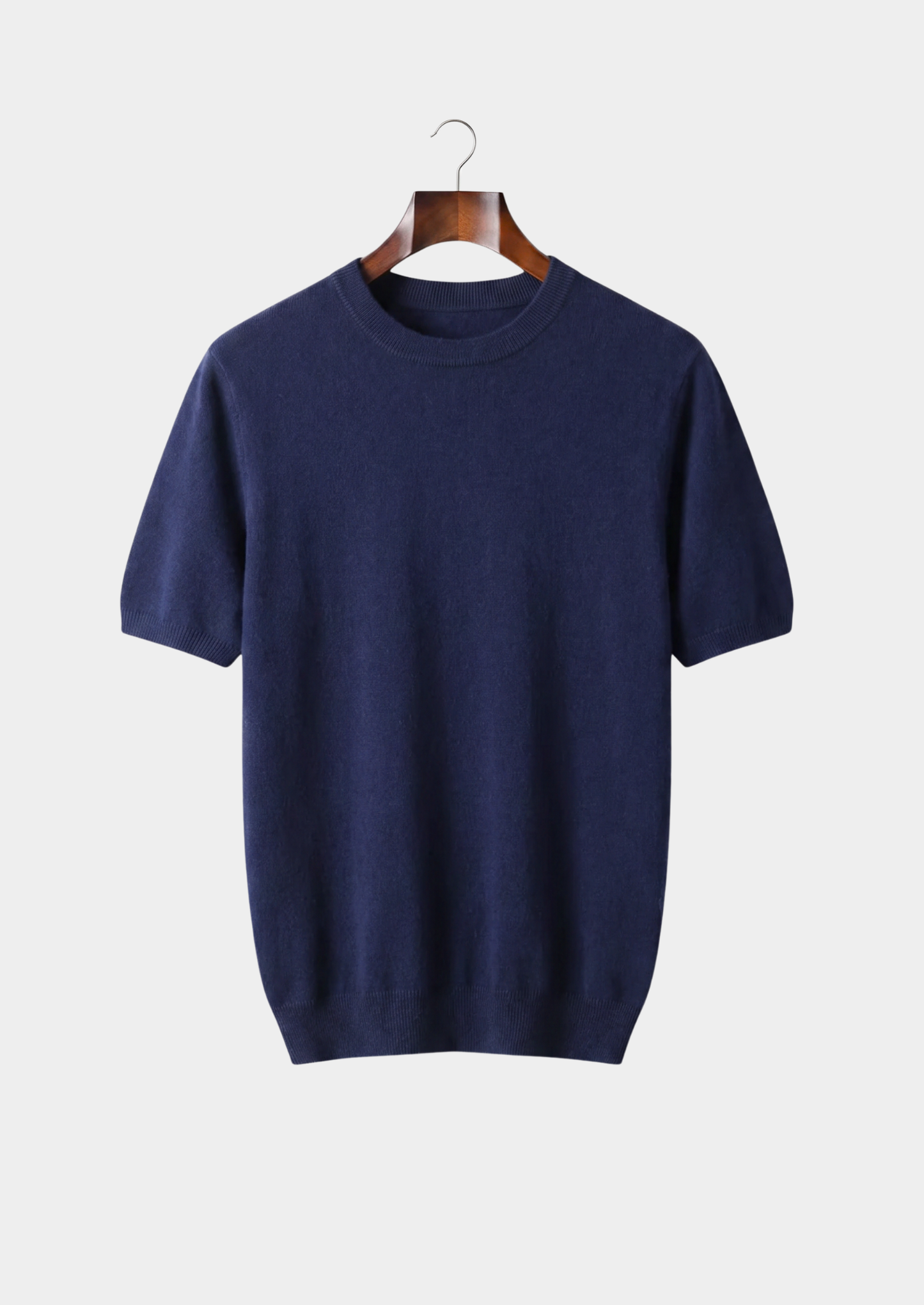 Premium Cashmere Classic Crewneck T-Shirt - Navy Blue | Castielli