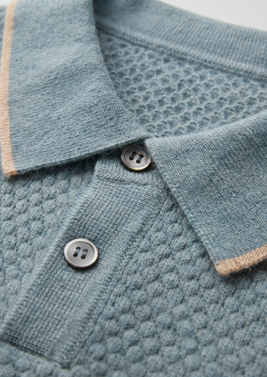 Premium Cashmere Sea Blue Two-Tone Polo | Castielli