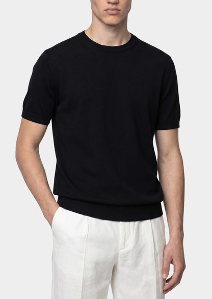 Essential Black Knitted Crewneck T-Shirt | Castielli