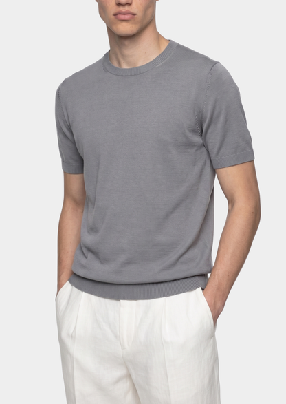 Essential Fog Gray Knitted Crewneck T-Shirt | Castielli