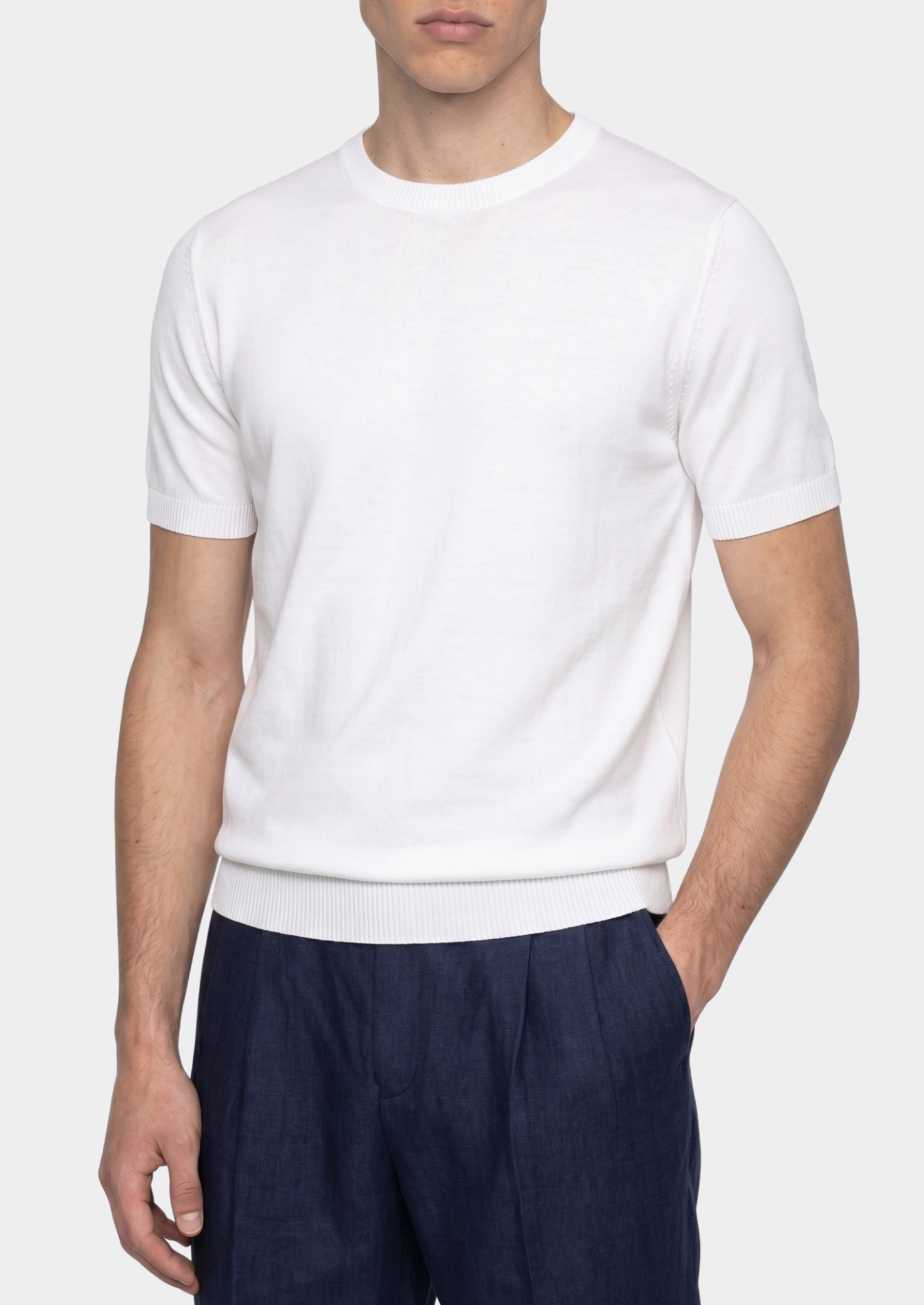 Essential White Knitted Crewneck T-Shirt | Castielli