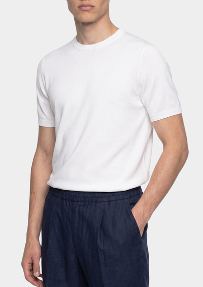 Essential White Knitted Crewneck T-Shirt | Castielli