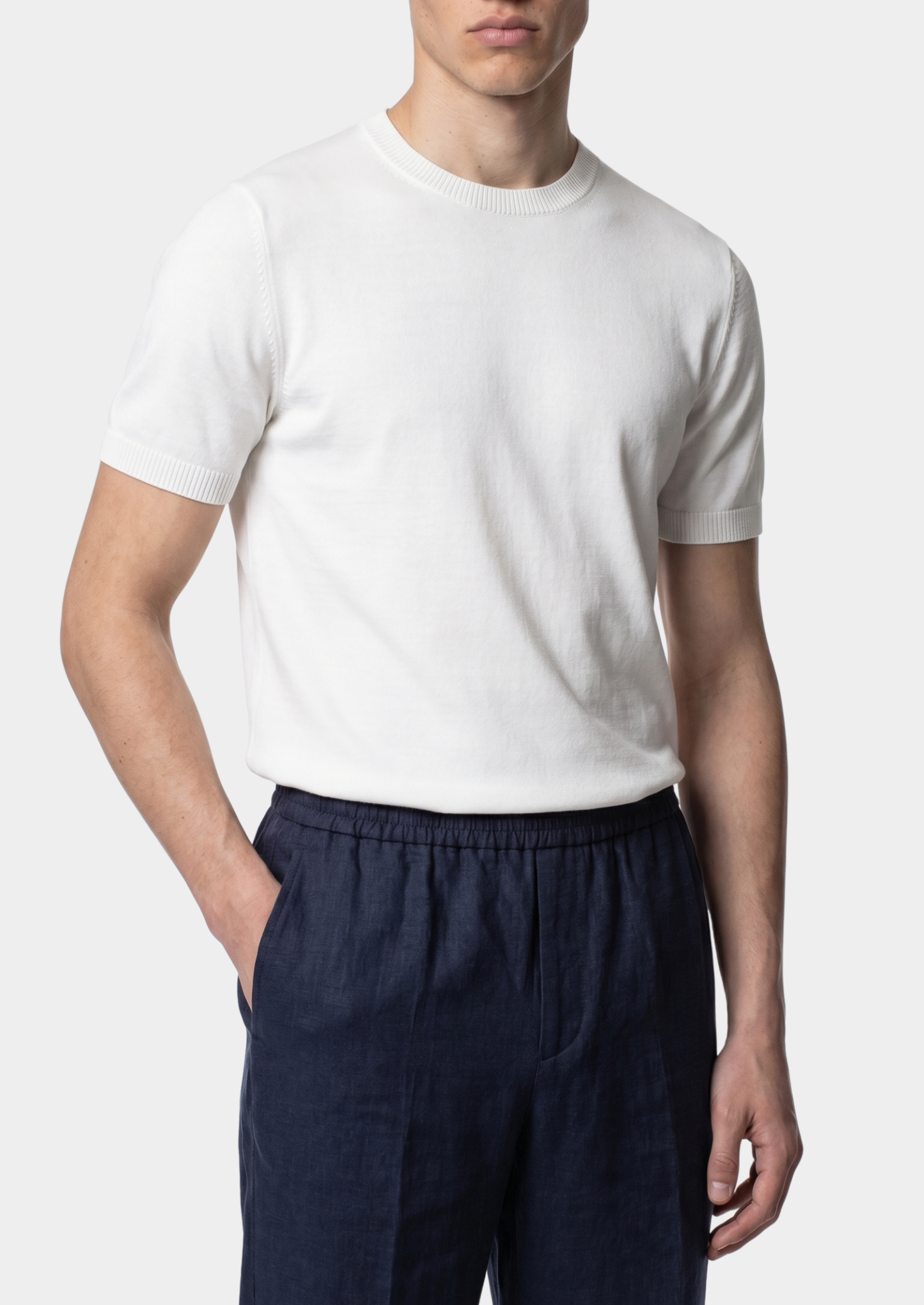 Essential White Knitted Crewneck T-Shirt | Castielli