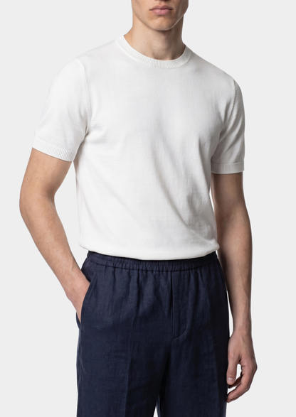 Essential White Knitted Crewneck T-Shirt | Castielli