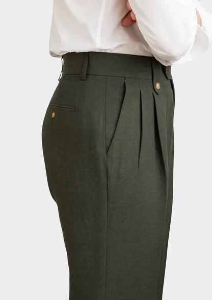 Cagliari Pleated Coastal Trousers - Olive | Castielli
