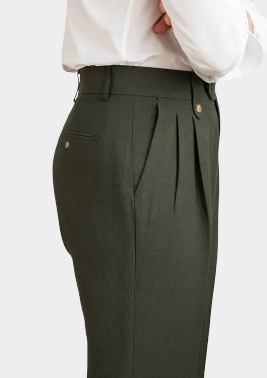 Cagliari Pleated Coastal Trousers - Olive | Castielli