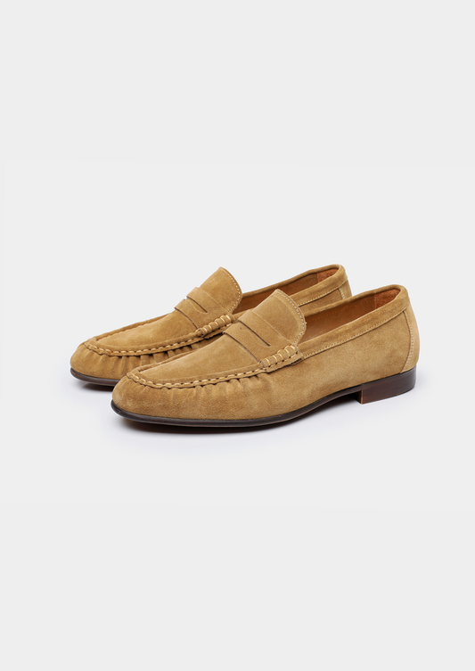 Caramel Classic Penny Suede Loafers | Castielli