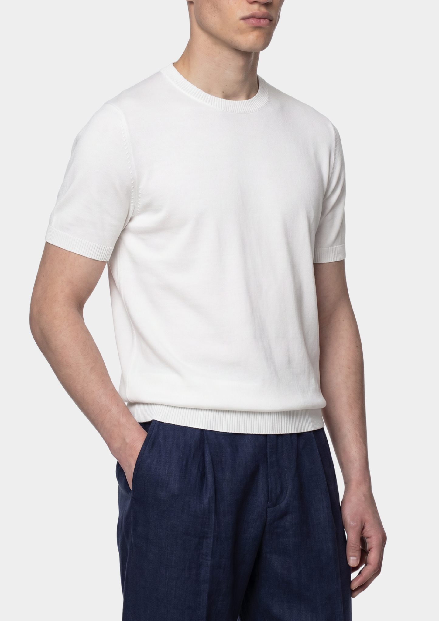 Essential White Knitted Crewneck T-Shirt | Castielli