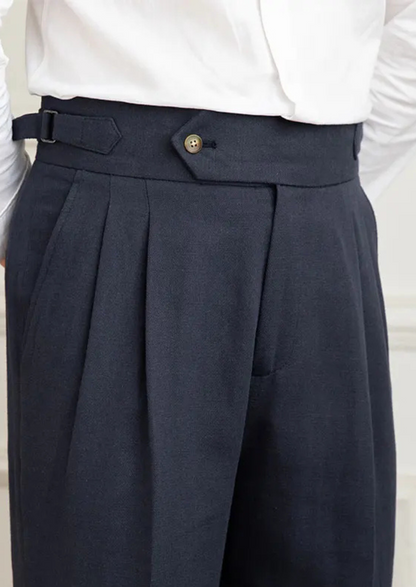 Napoli Pleated Coastal Trousers - Navy Blue | Castielli