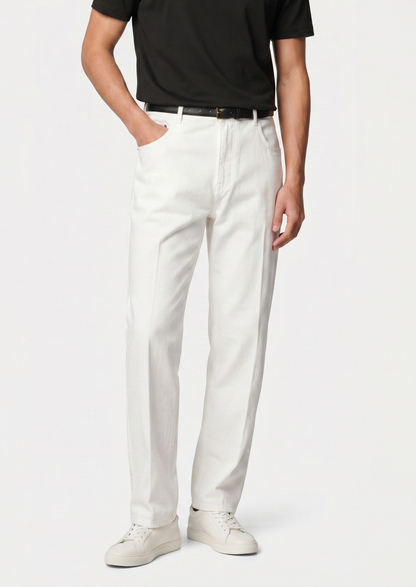 Essential White Straight Leg Denim Trousers | Castielli