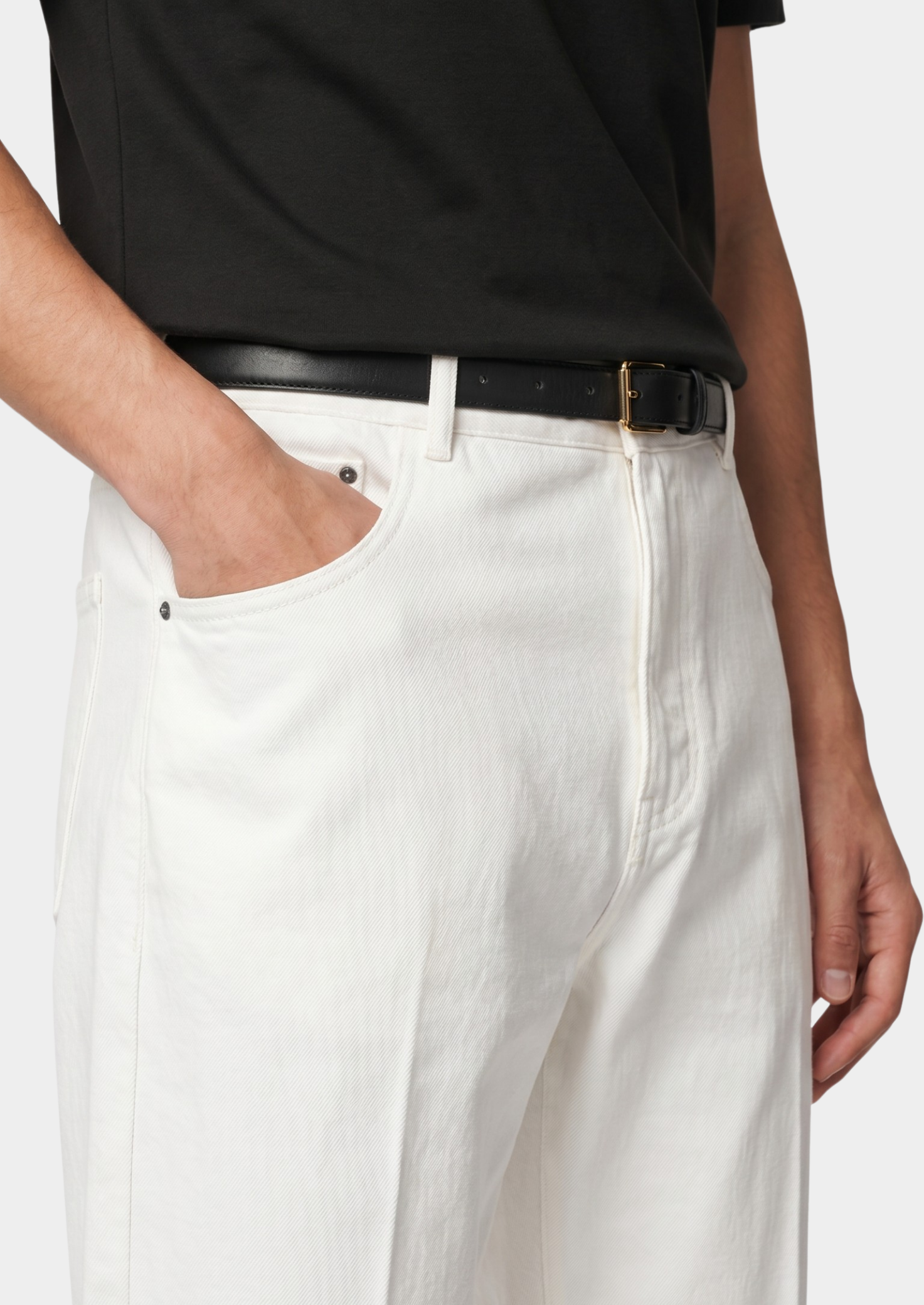 Essential White Straight Leg Denim Trousers | Castielli