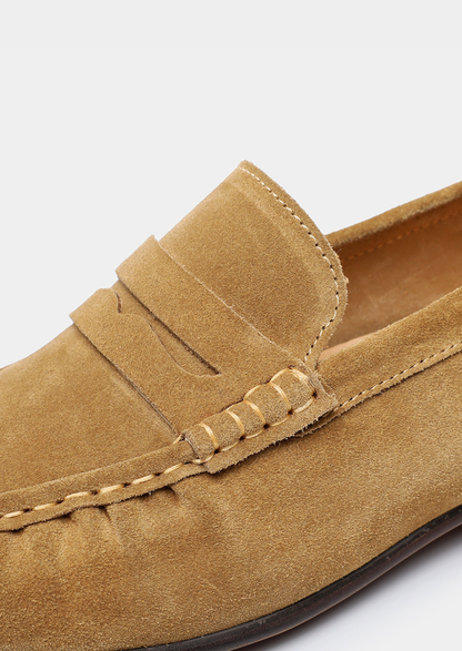 Caramel Classic Penny Suede Loafers | Castielli