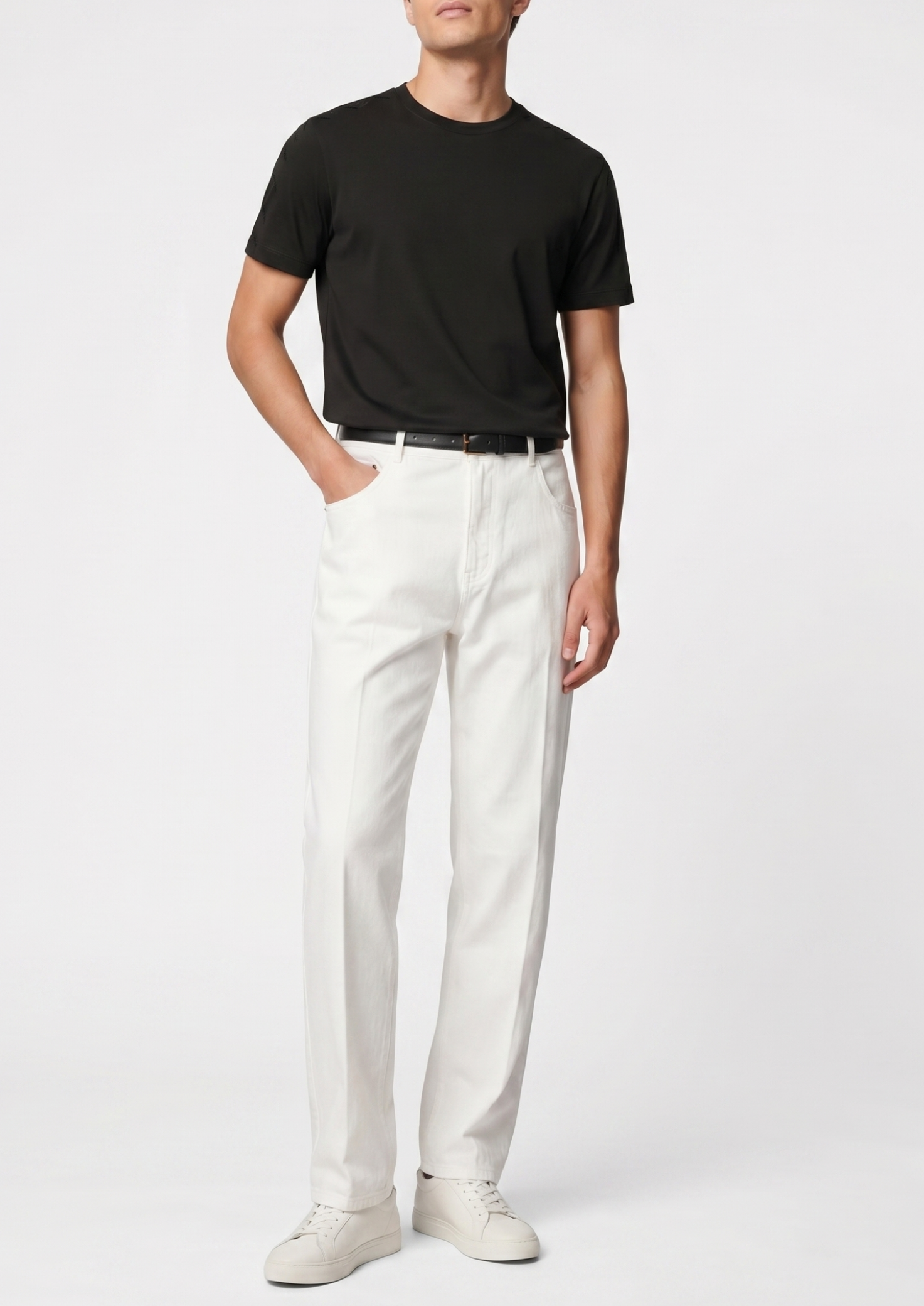 Essential White Straight Leg Denim Trousers | Castielli