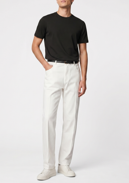 Essential White Straight Leg Denim Trousers | Castielli