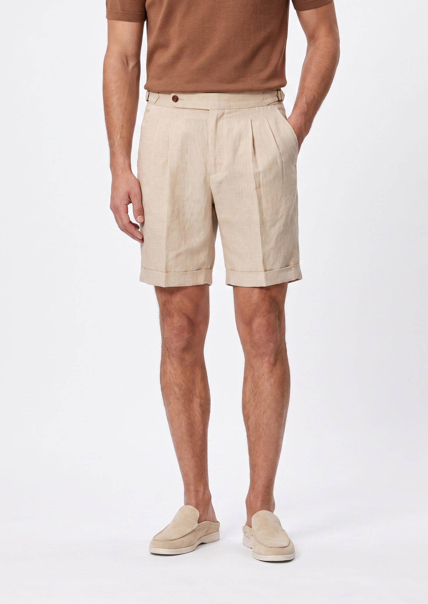 Sand Pleated Linen Seaside Shorts | Castielli