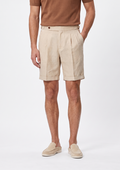 Sand Pleated Linen Seaside Shorts | Castielli