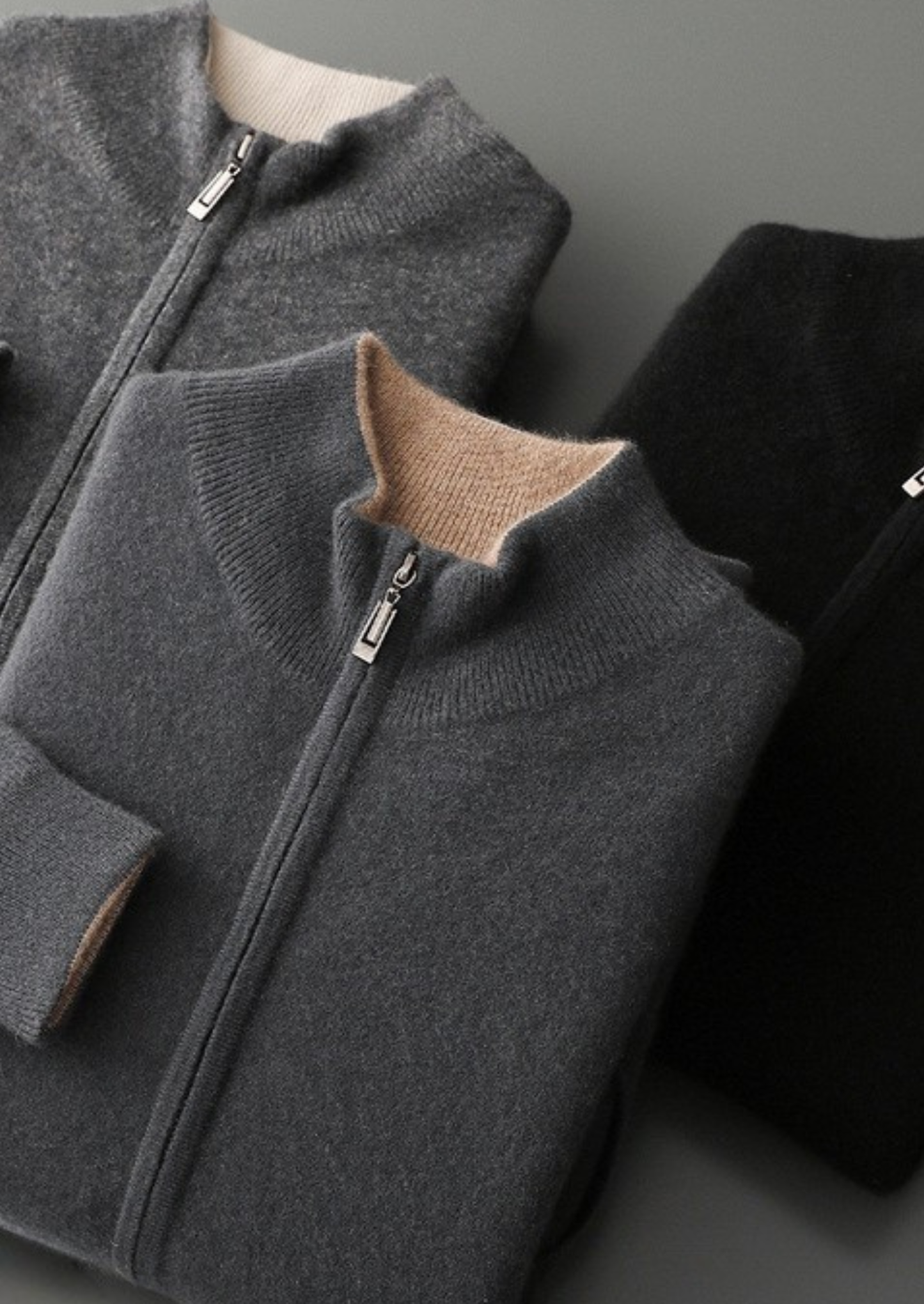 Pure Cashmere Dark Gray Dual Zip Cardigan | Castielli
