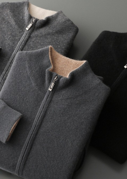 Pure Cashmere Black Dual Zip Cardigan | Castielli