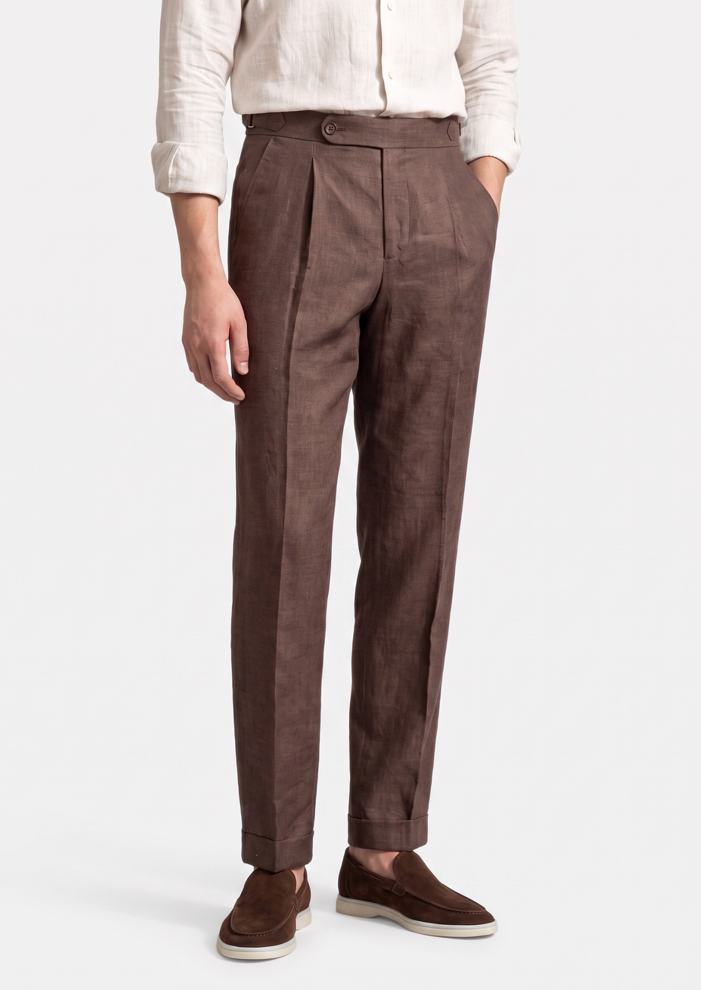 Tuscany Pleated Coastal Trousers - Dark Brown | Castielli
