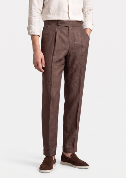 Tuscany Pleated Coastal Trousers - Dark Brown | Castielli