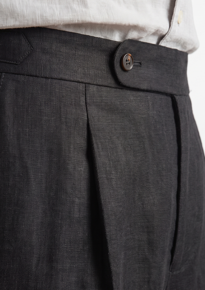 Tuscany Pleated Coastal Trousers - Black | Castielli