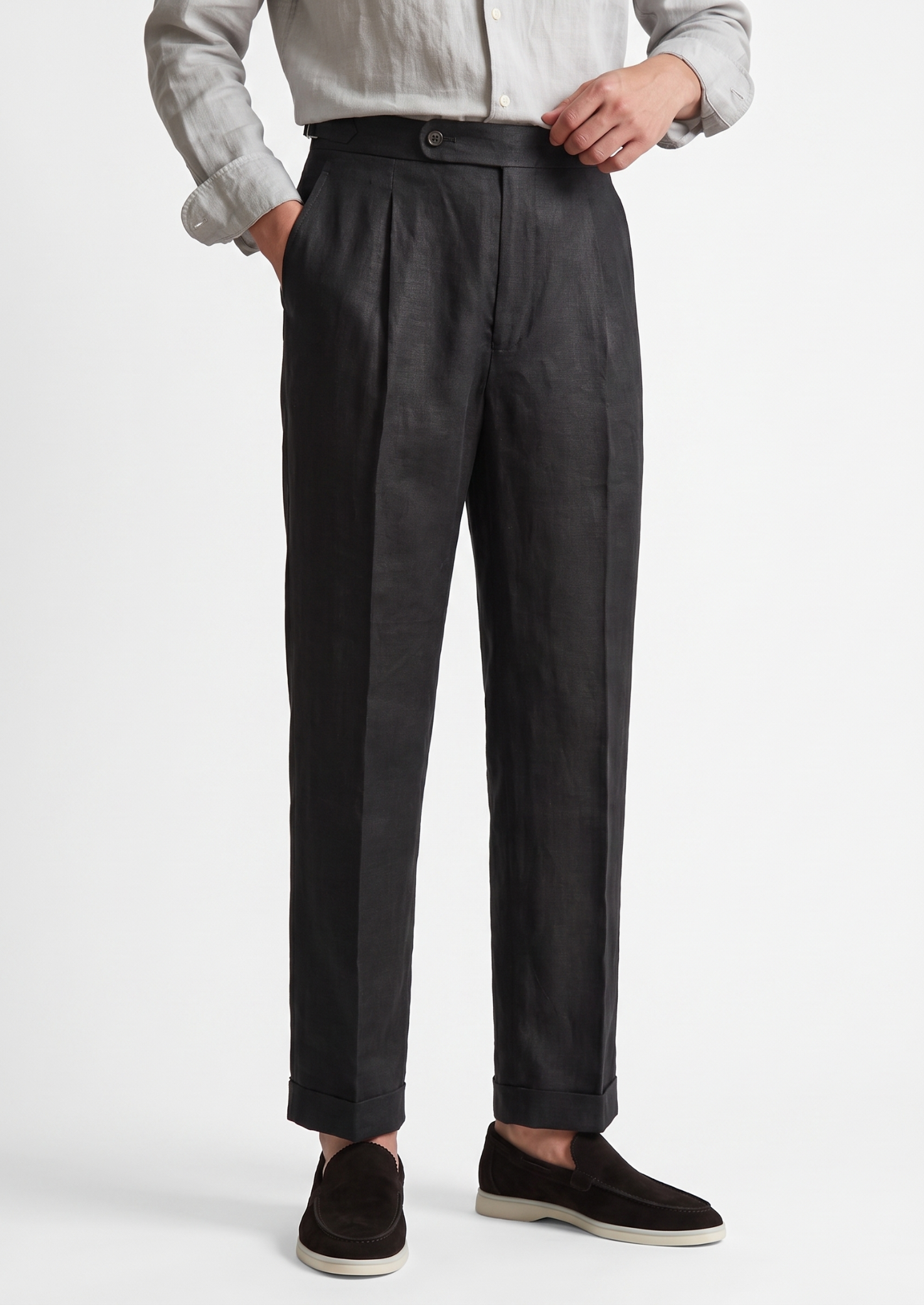 Tuscany Pleated Coastal Trousers - Black | Castielli