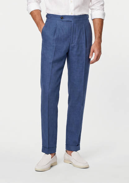 Tuscany Pleated Coastal Trousers - Blue | Castielli
