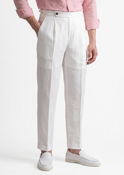 Tuscany Pleated Coastal Trousers - White | Castielli