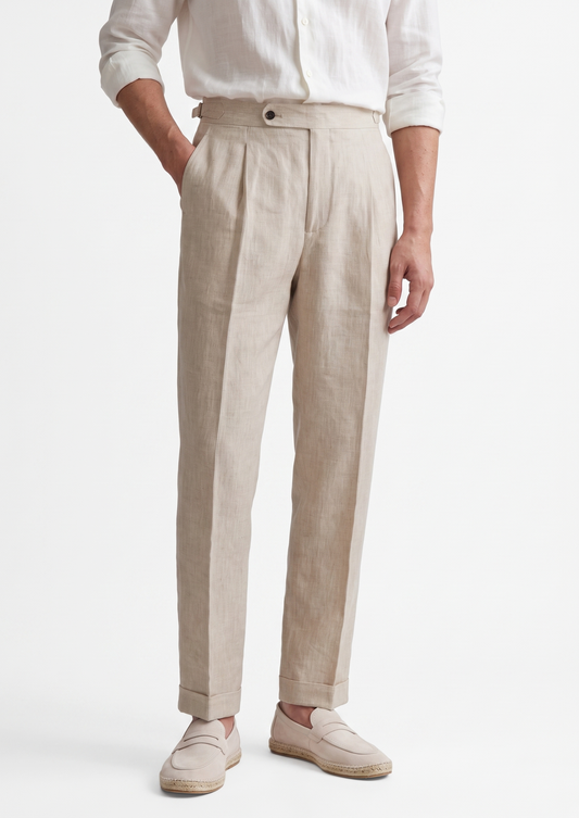 Tuscany Pleated Coastal Trousers - Ivory | Castielli