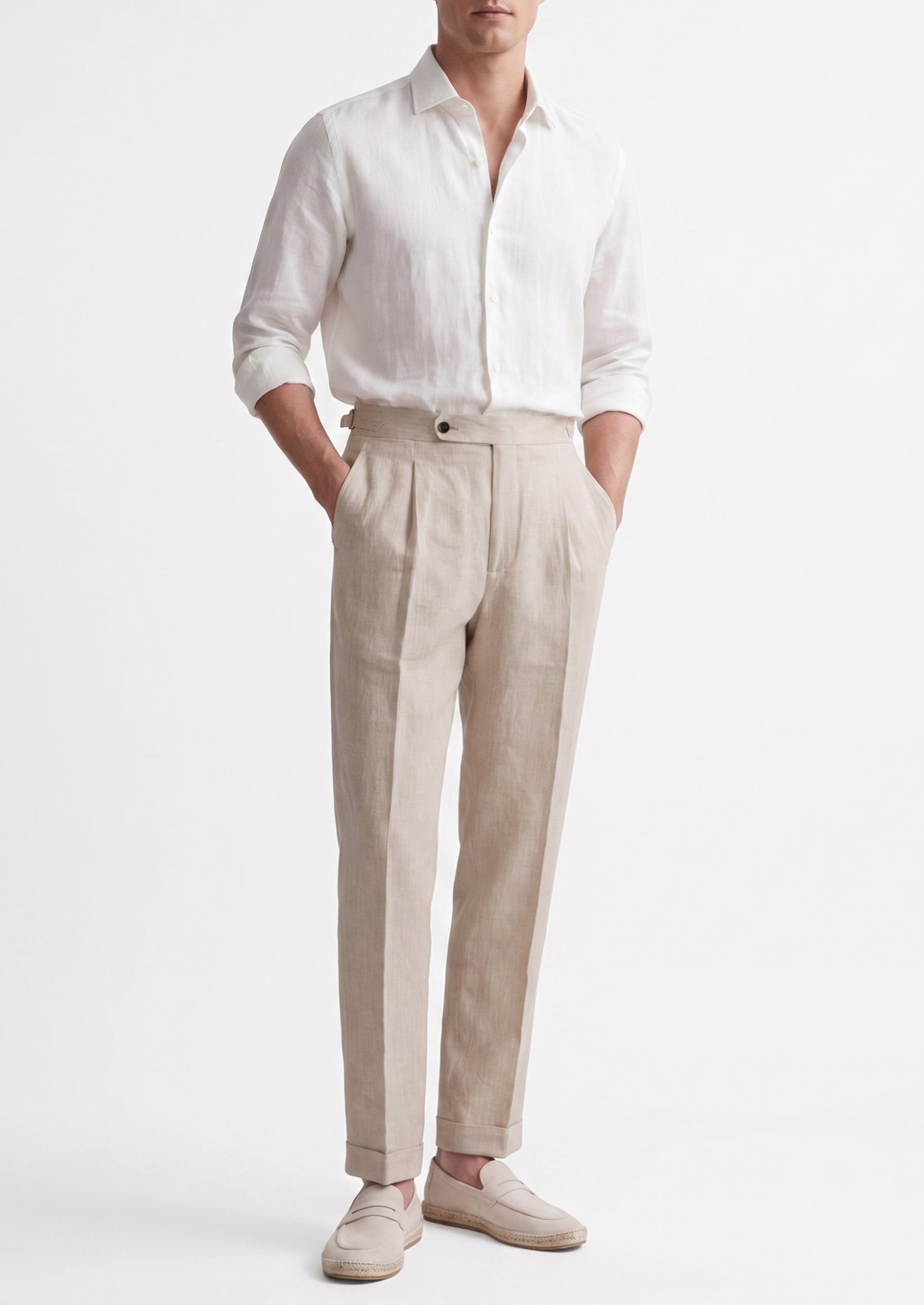 Tuscany Pleated Coastal Trousers - Ivory | Castielli