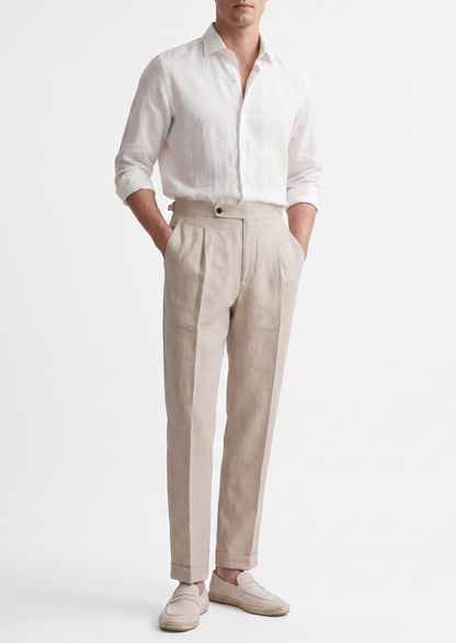 Tuscany Pleated Coastal Trousers - Ivory | Castielli