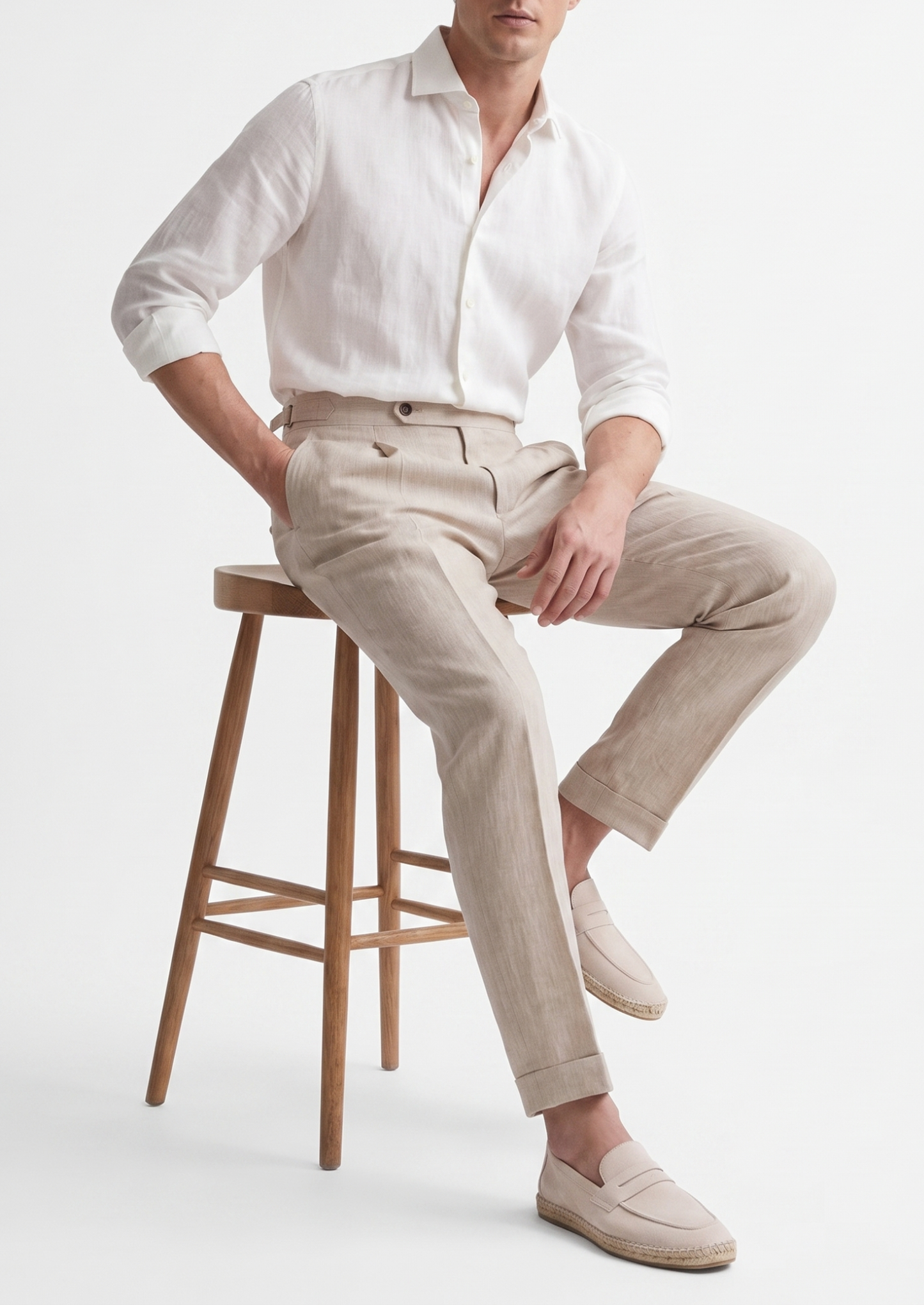 Tuscany Pleated Coastal Trousers - Ivory | Castielli